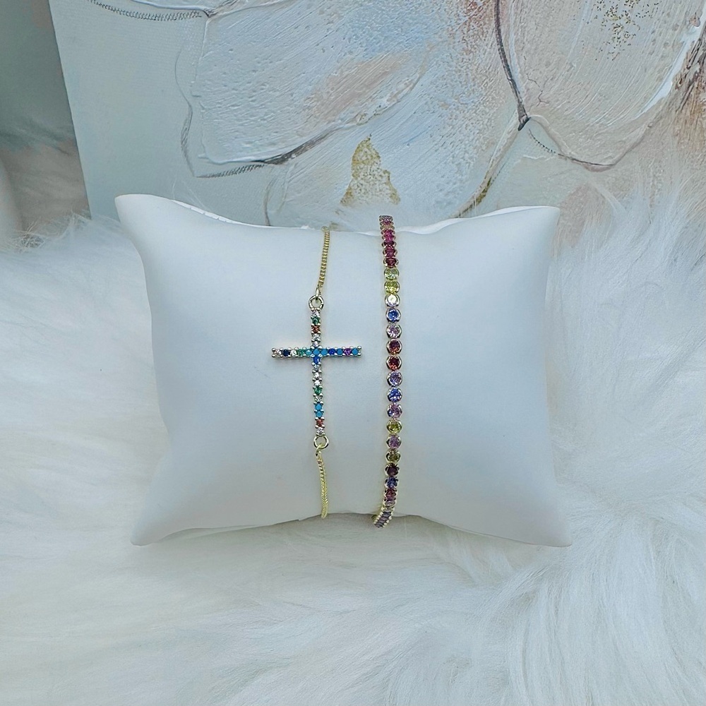 Women's Colorful Cross Bracelet & Colorful Rhinestone 18K Gold Plated Bracelets